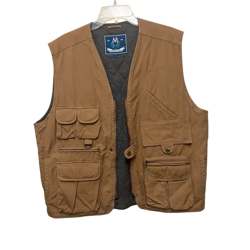 Members Only Canvas Brown Insulated Vest Hunting Tactical Fishing Utility Large